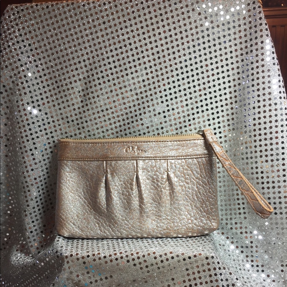 🌷BRAND NEW COLE HAAN SILVER Meant to LOOK👀 DISTRESSED ✨ LEATHER WRISTLET.👜